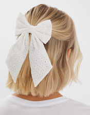 Broderie Bow Barrette Hair Clip, , large