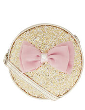Glitter Round Cross-Body Bag with Fabric Bow, , large