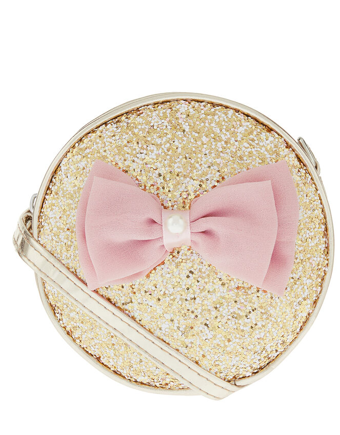 Glitter Round Cross-Body Bag with Fabric Bow, , large