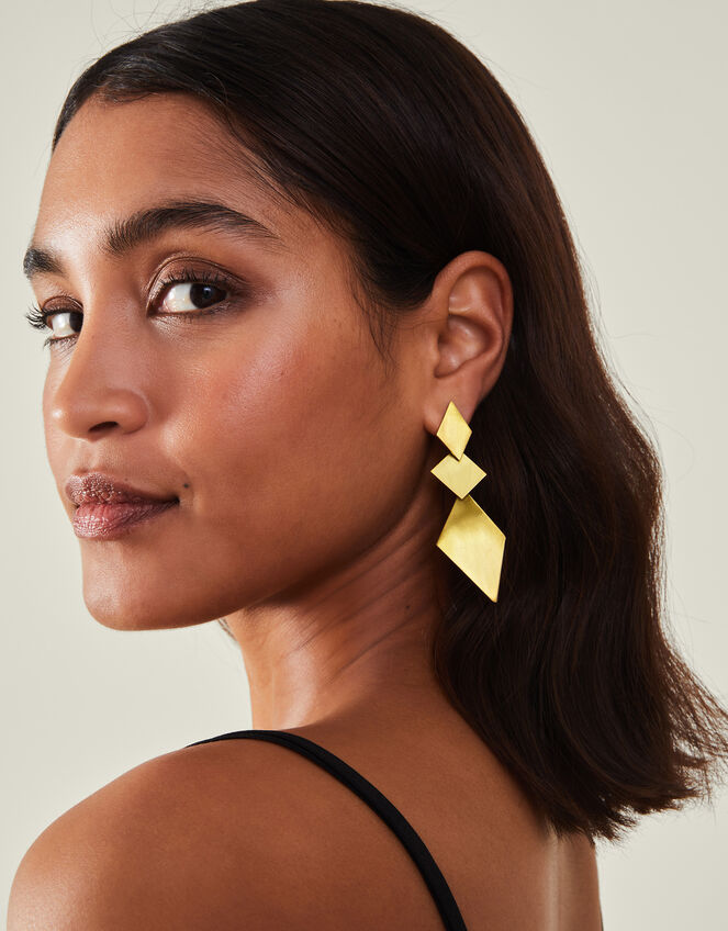 Brushed Diamond Drop Earrings, , large