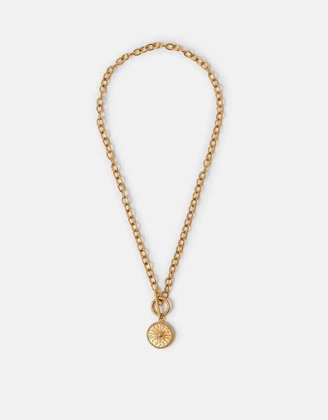 Stainless Steel Sun Coin Pendant Necklace, , large