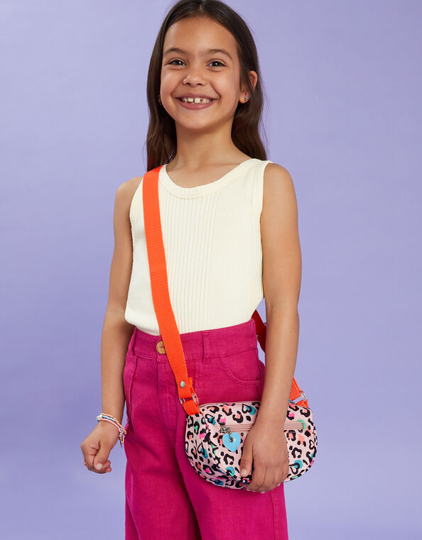 Girls Colourful Leopard Print Cross-Body Bag, , large