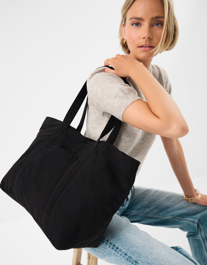 Corduroy Shopper Bag, Black (BLACK), large