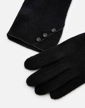 Button Cuff Gloves in Wool Blend, Black (BLACK), large