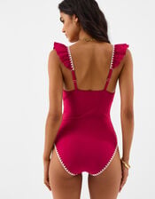 Ruffle Plunge Swimsuit, Red (RED), large