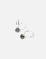 Sterling Silver Oxidised Celtic Coin Hoops, , large