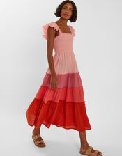 Colourblock Tiered Maxi Dress, Pink (PINK), large