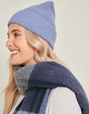 Soho Rib Knit Beanie Hat, Blue (BLUE), large