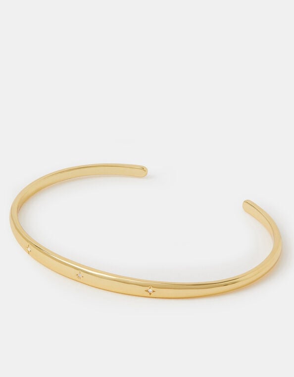 14ct Gold-Plated Diamanté Star Bangle, , large