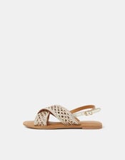 Woven Metallic Cross-Strap Sandals, Gold (GOLD), large