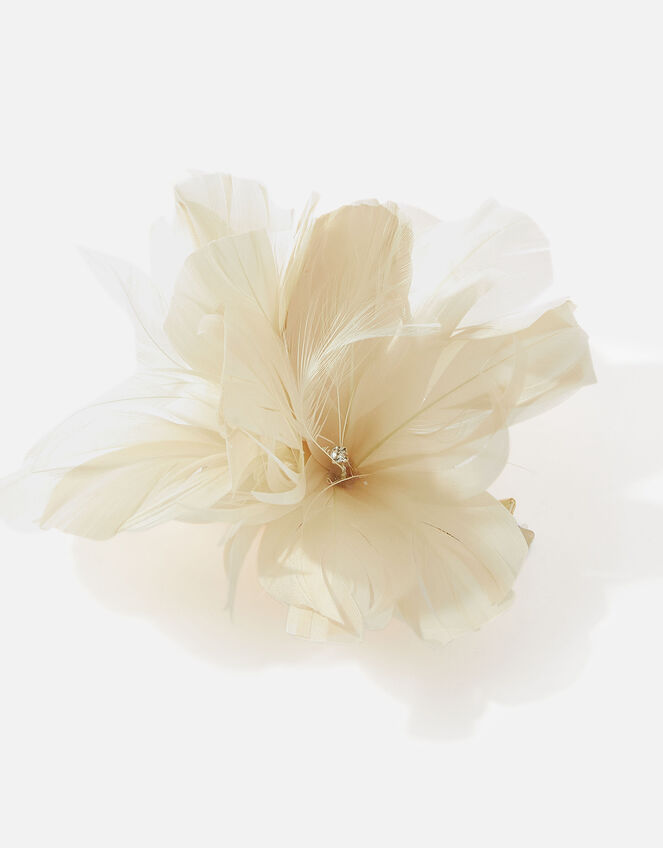 Light Feather Detail Flower Clip, Natural (CHAMPAGNE), large