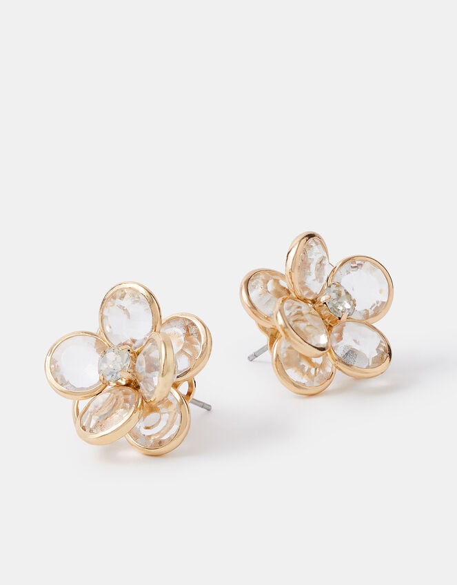 Crystal Flower Stud Earrings, , large