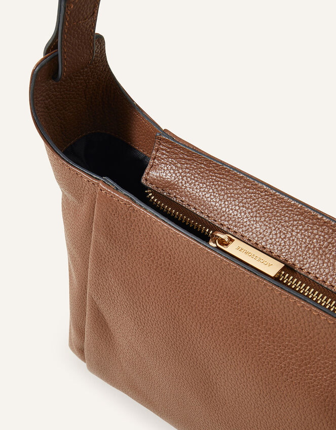 Leather Fold Zip Top Cross-Body Bag , Tan (TAN), large