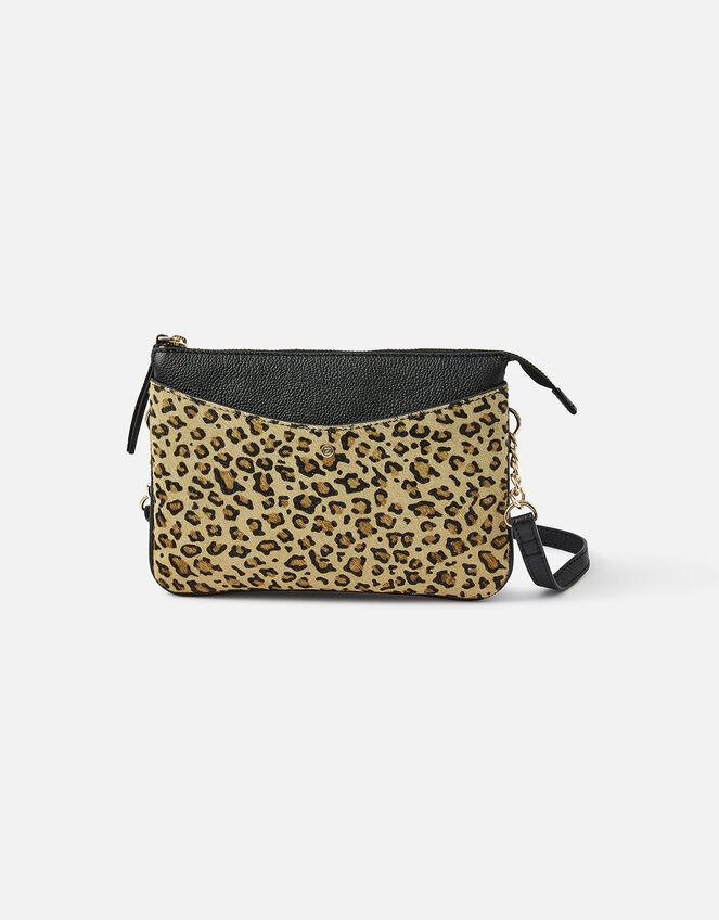 Lucie Leather Cross-Body Bag, Leopard (LEOPARD), large