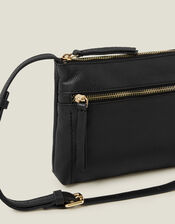 Zip Detail Leather Cross-Body Bag, Black (BLACK), large