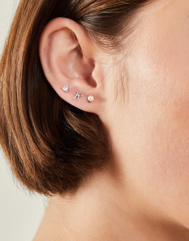 3-Pack Platinum-Plated Surgical Steel Flatback Stud Earrings, , large