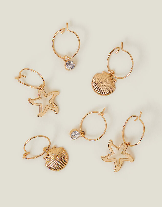 3-Pack Shell Gem Hoop Earrings, , large