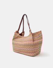 Stripe Raffia Tote Bag, , large