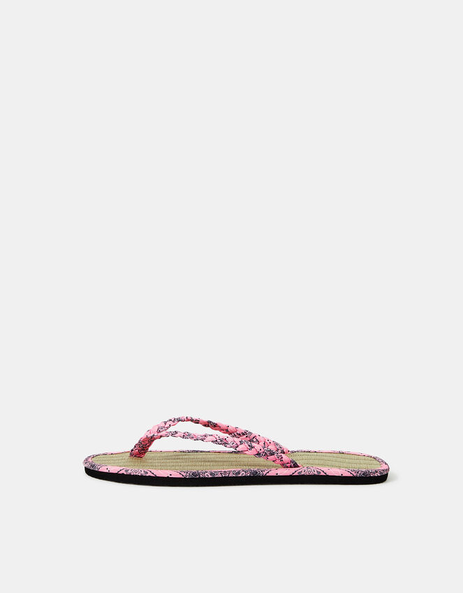 Paisley Print Braided Seagrass Flip Flops, Pink (PINK), large