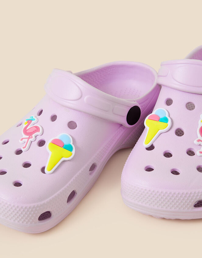 Girls Flamingo Charm Clogs, Purple (LILAC), large
