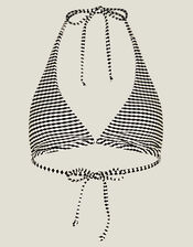 Stripe Seersucker Triangle Bikini Top, Black (BLACK WHITE), large