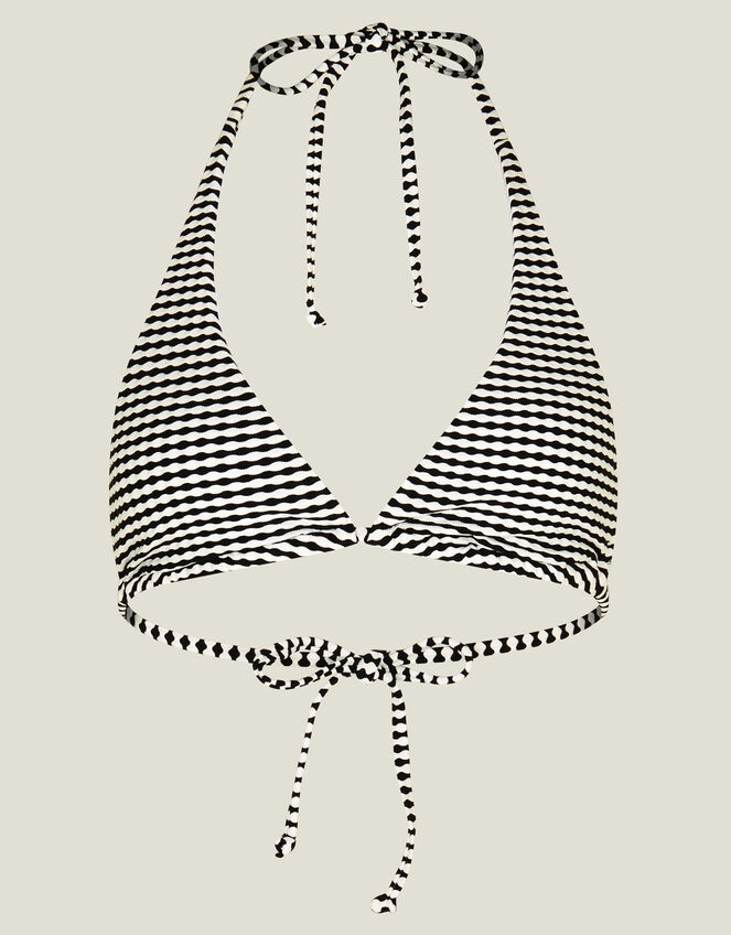 Stripe Seersucker Triangle Bikini Top, Black (BLACK WHITE), large