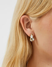 Painted Floral Drop Curve Hoops, , large