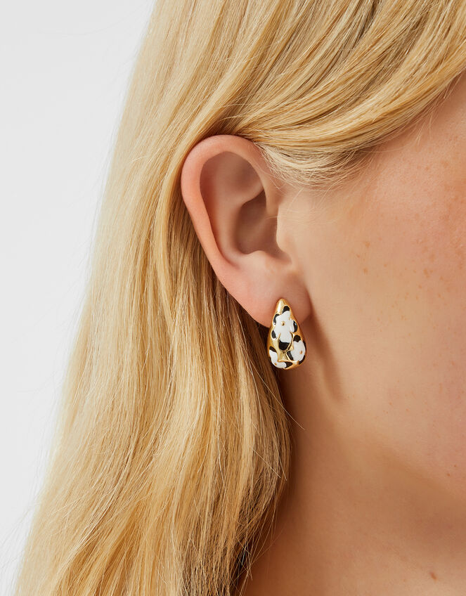 Painted Floral Drop Curve Hoops, , large