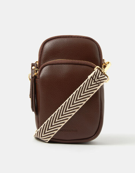 Webbing Strap Phone Bag, Brown (CHOCOLATE), large