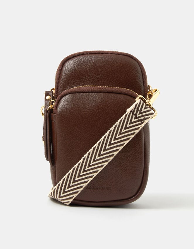 Webbing Strap Phone Bag, Brown (CHOCOLATE), large