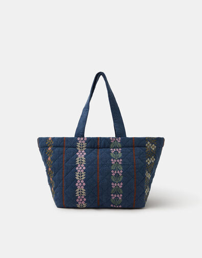 Tapestry Quilted Denim Shopper Bag, , large