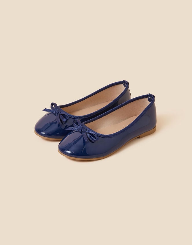 Girls Patent Ballerina Flats, Blue (NAVY), large
