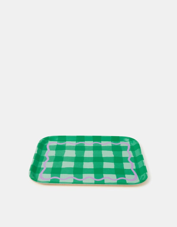 Talking Tables Gingham Wooden Serving Tray Green, , large