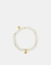 14ct Gold-Plated Healing Stone Bead Charm Bracelet, White (CRYSTAL), large