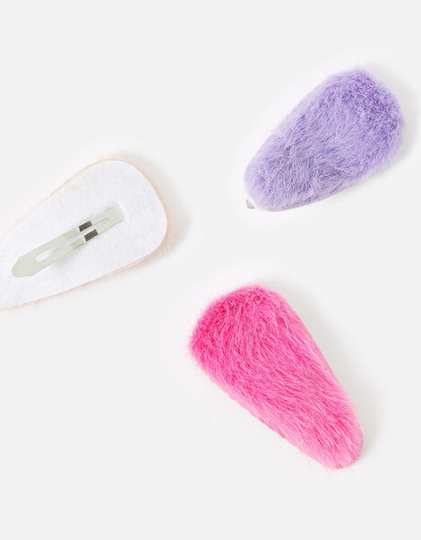 Girls Fluffy Hair Clips Set of Three, , large