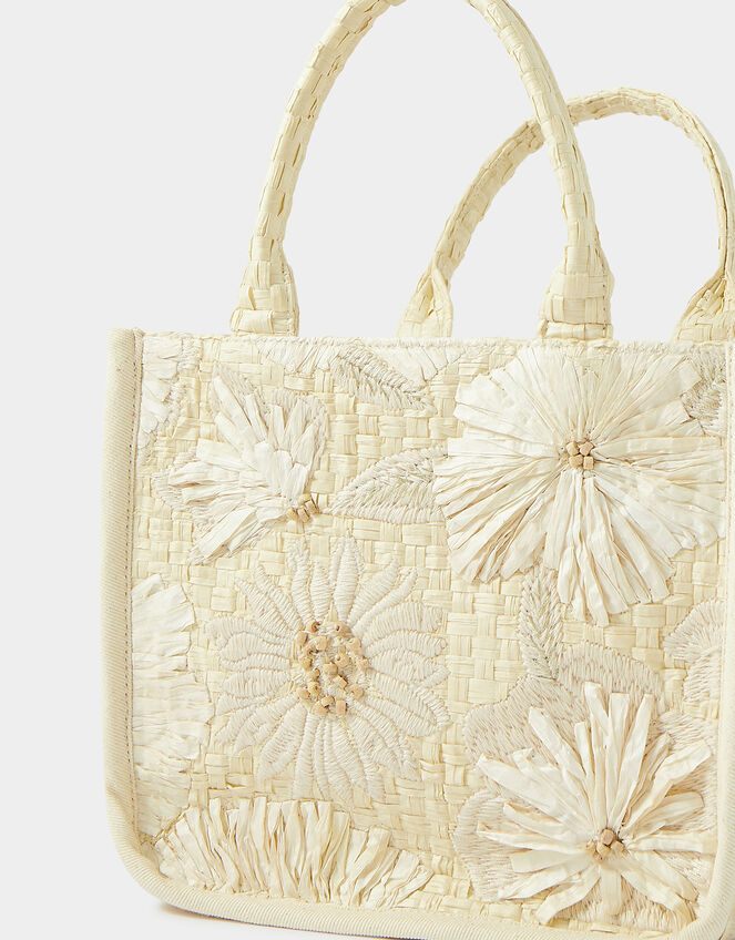 Natural Embroidered Flower Cross-Body Bag, , large