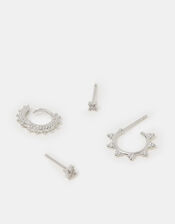 4-Pack Sterling Silver-Plated Filigree Stud & Hoop Earrings, , large