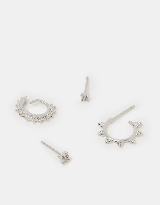 4-Pack Sterling Silver-Plated Filigree Stud & Hoop Earrings, , large
