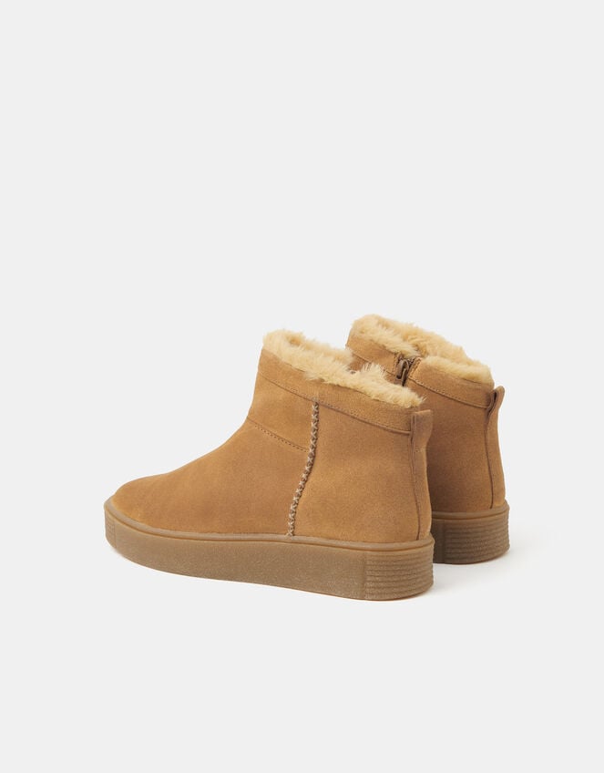 Faux Fur Lined Suede Ankle Boots, Tan (TAN), large