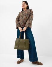 Webbing Strap Faux Leather Shoulder Bag, Green (OLIVE), large