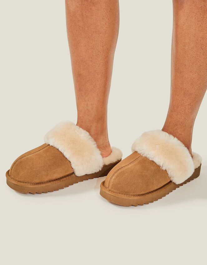 Suede Platform Mule Slippers, Tan (TAN), large