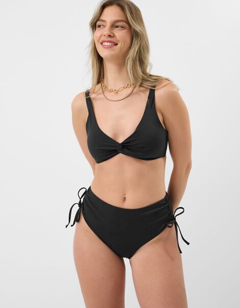 Tie High Waist Shaping Bikini Bottoms, Black (BLACK), large