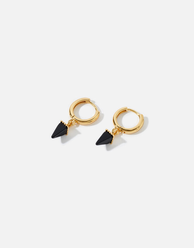 Gold-Plated Healing Stone Onyx Hoops, , large