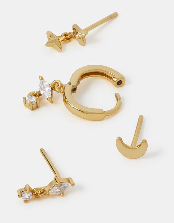 4-Pack 14ct Gold-Plated Star Stud & Hoop Earrings, , large