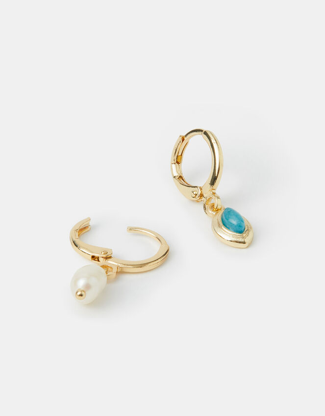 2-Pack 14ct Gold-Plated Semi-Precious Hoop Earrings, , large