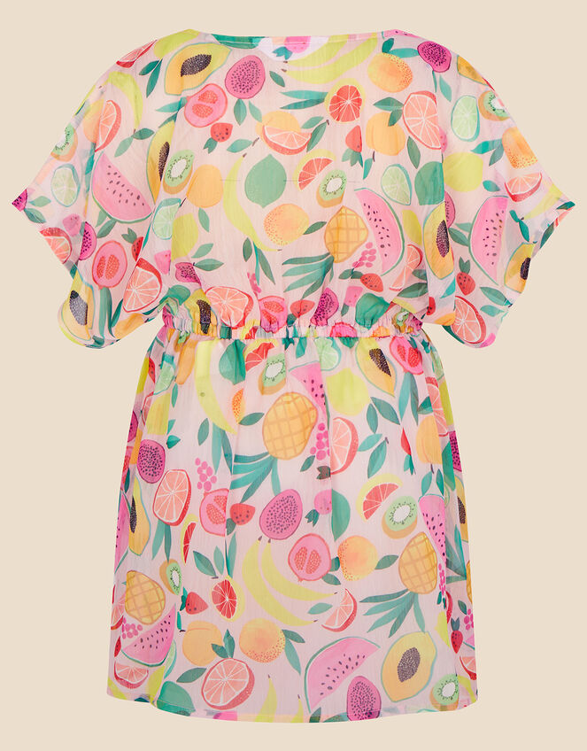 Girls Fruit Print Kaftan in Recycled Polyester, Multi (BRIGHTS-MULTI), large