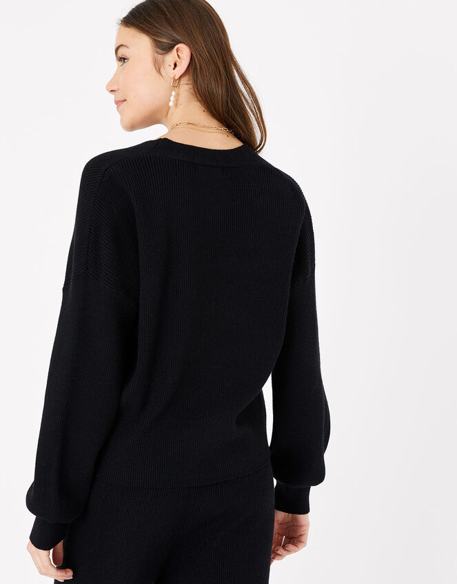 Ribbed Lounge Cardigan, Black (BLACK), large