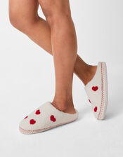 Heart Teddy Mule Slippers, Cream (CREAM), large