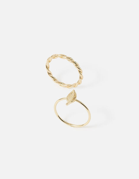 Leaf Twist Band Ring Twinset Gold, Gold (GOLD), large