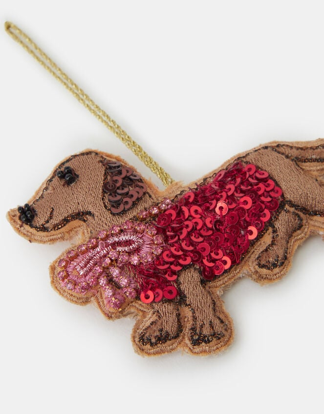 Embroidered Sausage Dog Christmas Tree Decoration, , large